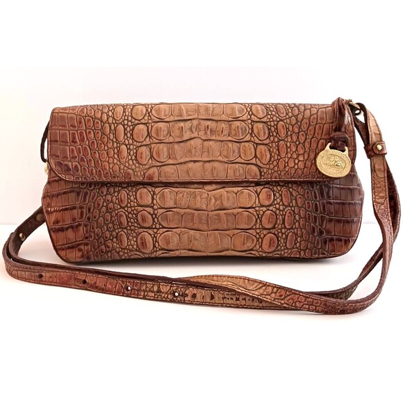 VTG Y2K Brahmin Melbourne Croc Leather Flap Front Shoulder Bag 11X6 Dust Bag - Picture 7 of 12